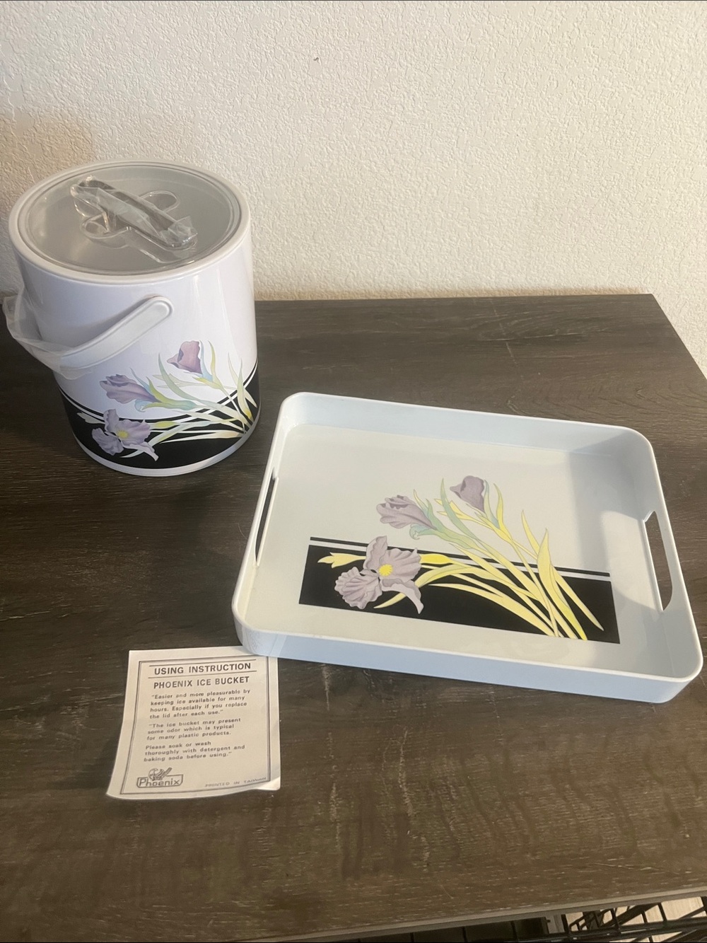 White Floral Ice Bucket and Serving Tray Set